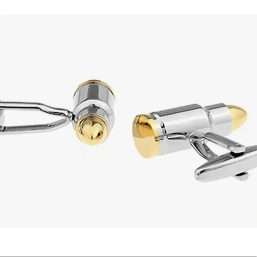Mens Two Tone Stainless Steel Plated Gold Plated Tips Bullet Cufflinks